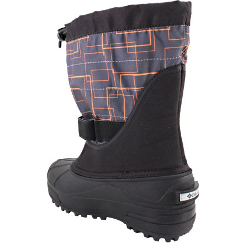 Columbia Powderbug Plus2 Print Winter Boots - Boys | Girls Charcoal Orange Black Back View