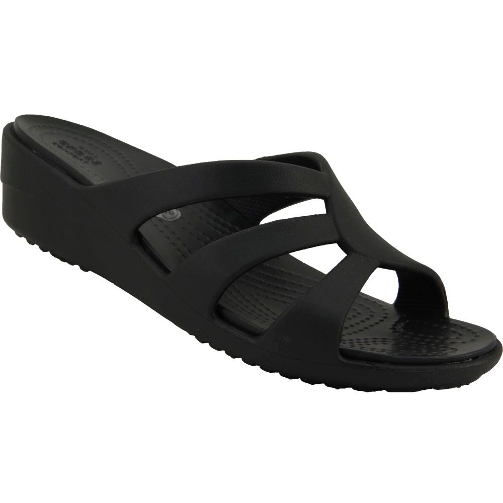 Crocs Sanrah Strappy Wedge Slide Sandals - Womens Black