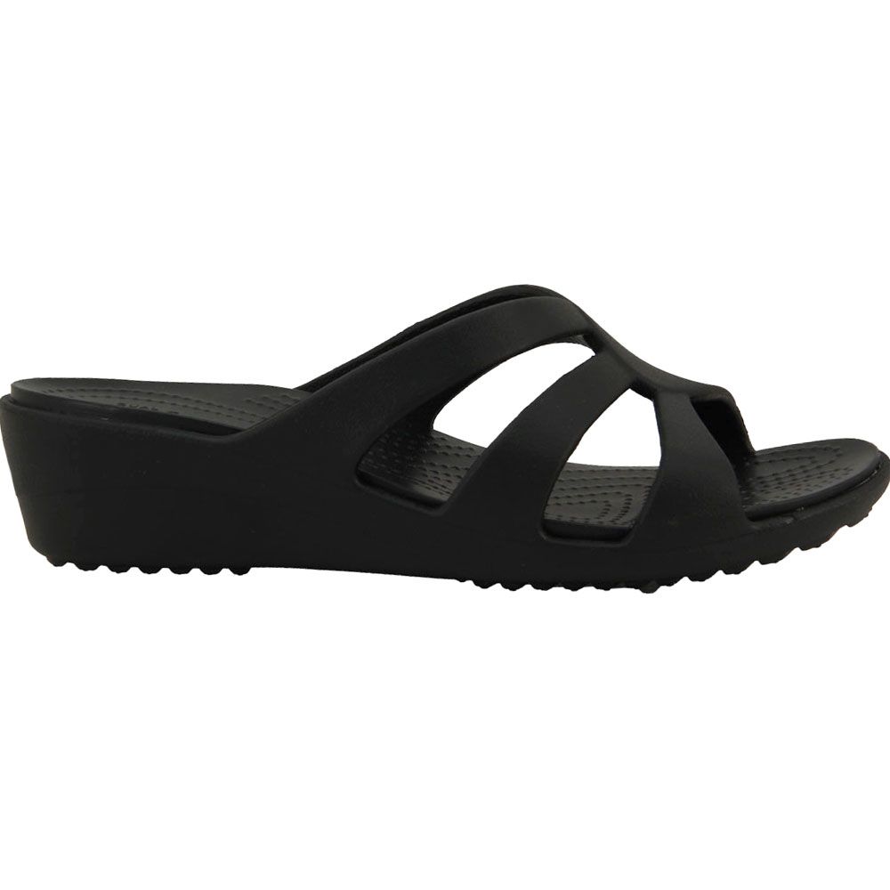 Crocs Sanrah Strappy Wedge Slide Sandals - Womens Black Side View