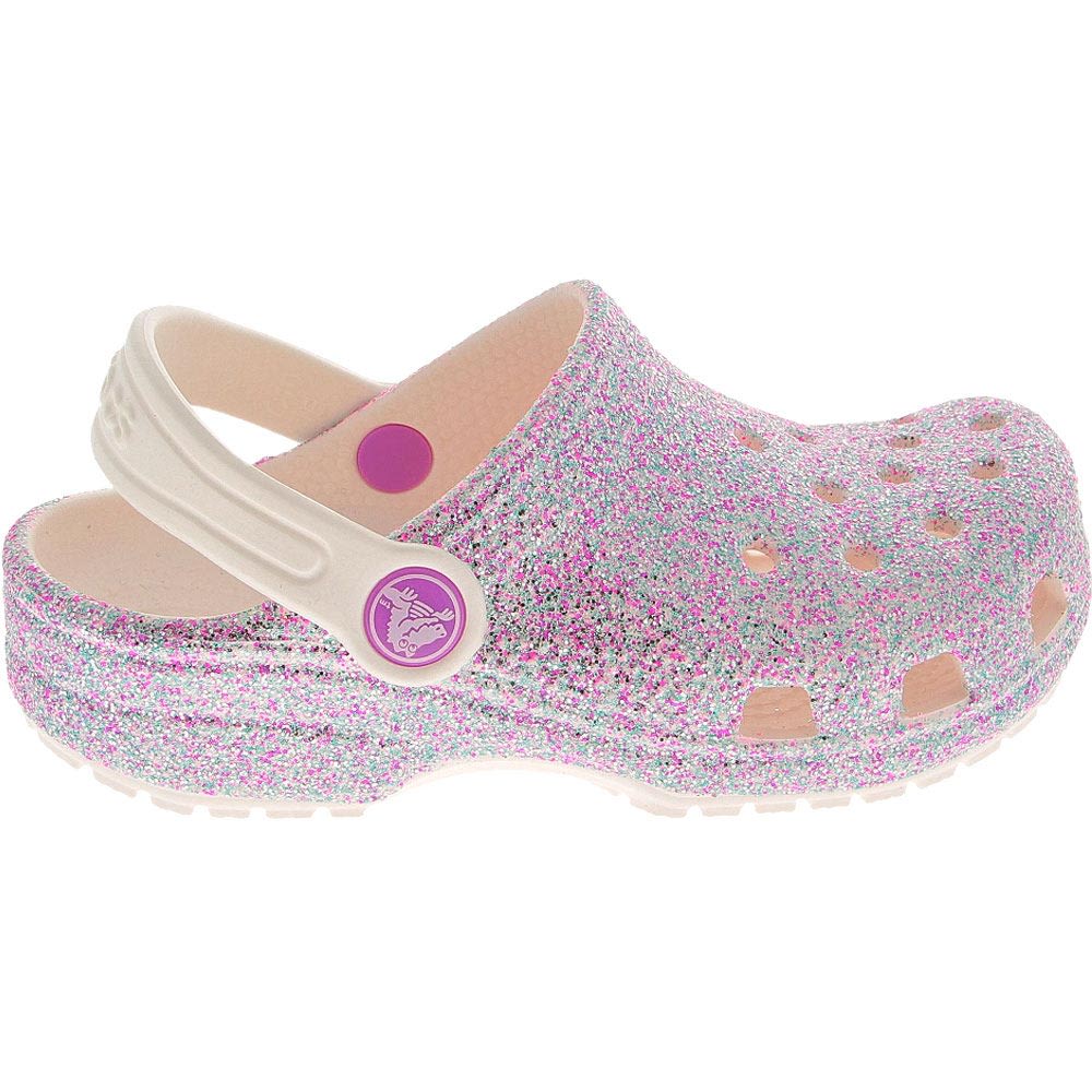 Crocs Classic Glitter Water Sandals - Girls Oyster Glitter Side View