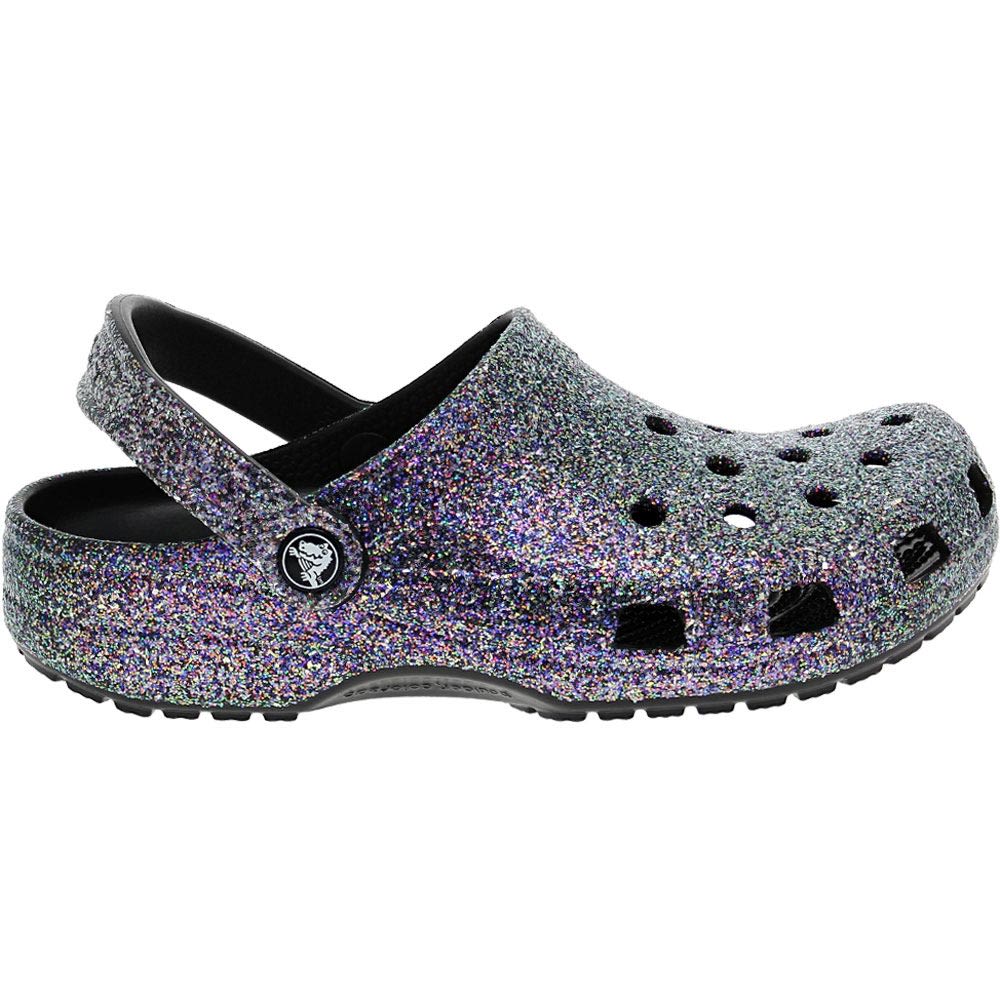Crocs Classic Glitter Water Sandals - Mens Black Purple Multi Side View