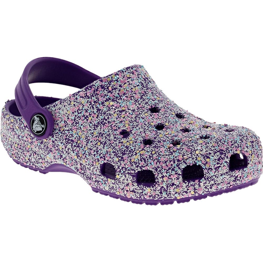 Crocs Classic Glitter Clog 2 Youth Girls Water Sandals Neon Purple