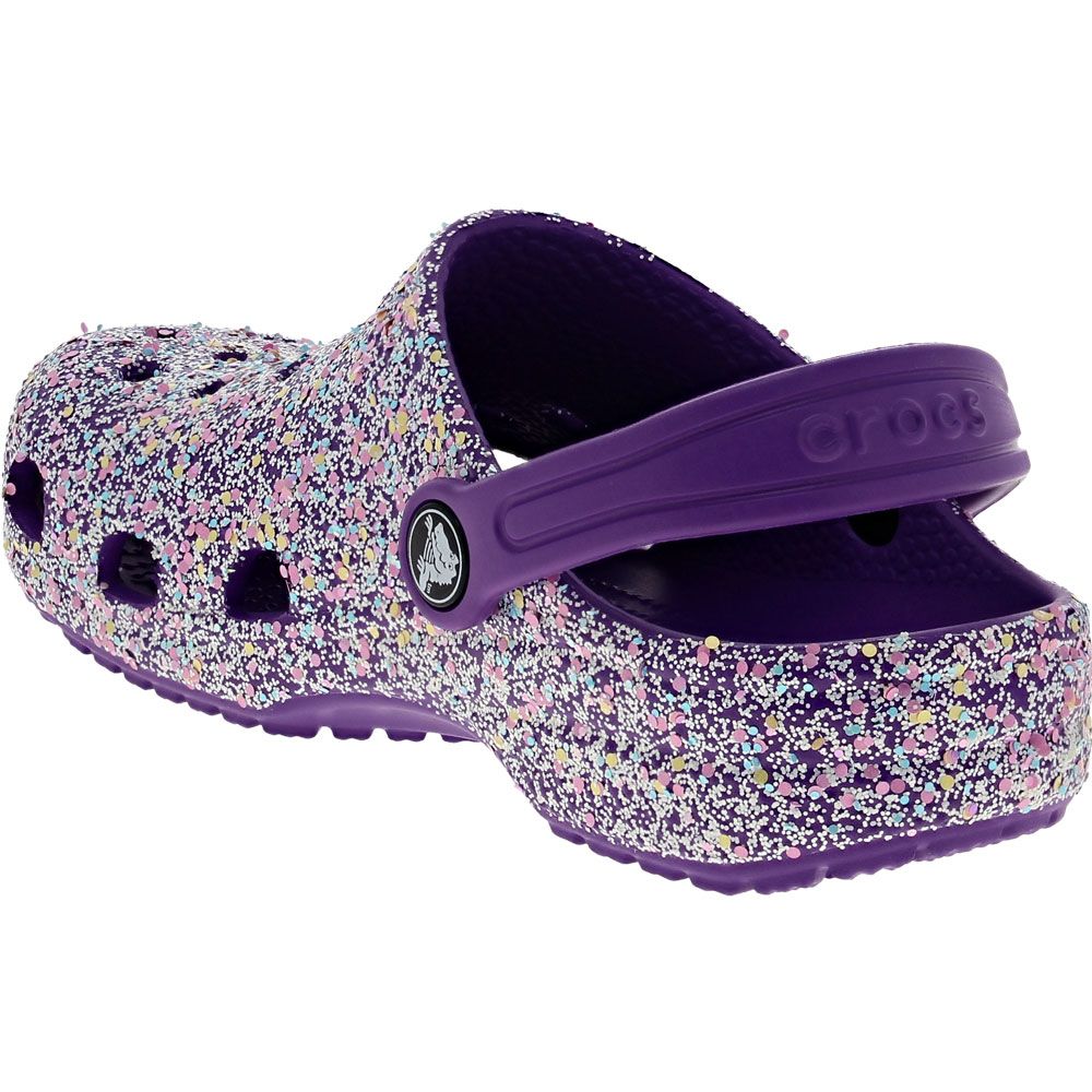 Crocs Classic Glitter Clog 2 Youth Girls Water Sandals Neon Purple Back View