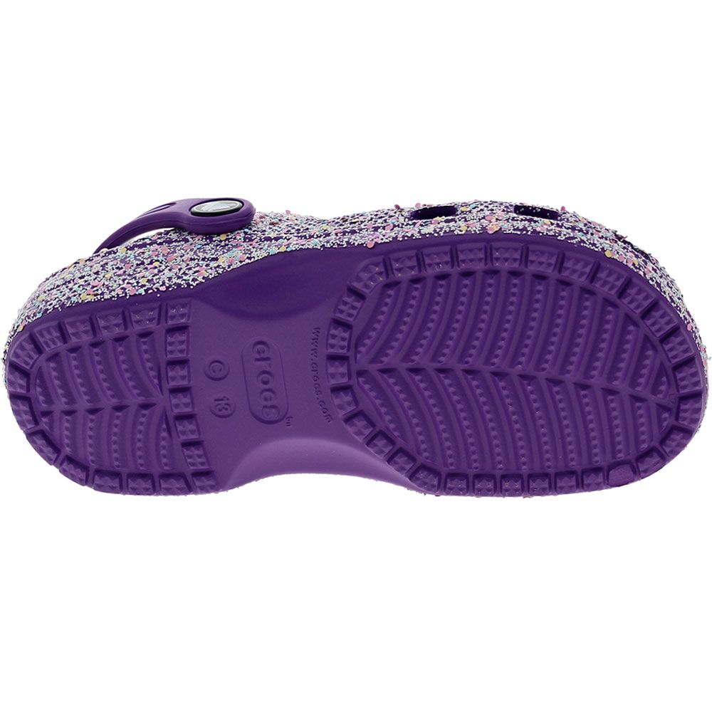Crocs Classic Glitter Clog 2 Youth Girls Water Sandals Neon Purple Sole View