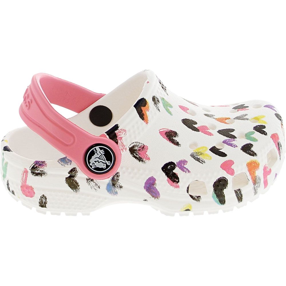 Crocs Classic Heart Print Water Sandals - Girls White Side View