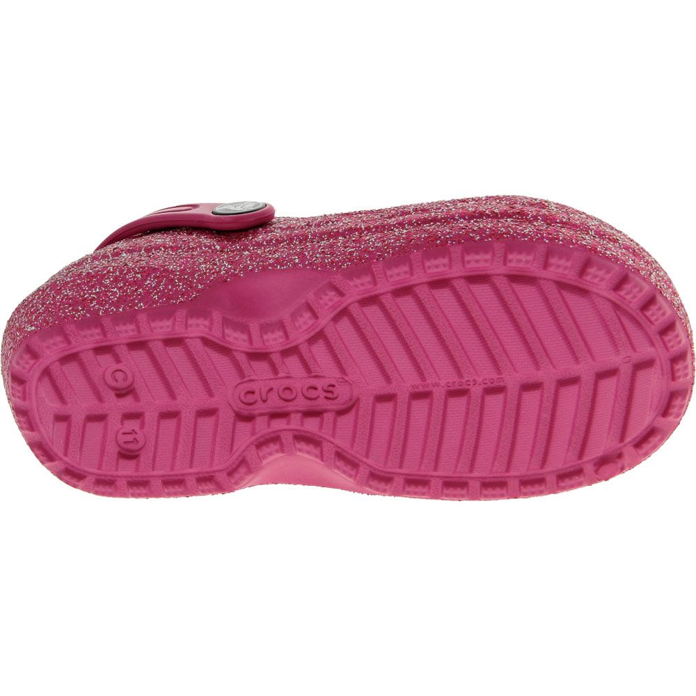 Crocs Classic Lined Glitter K Water Sandals - Girls Fuchsia Fun Sole View