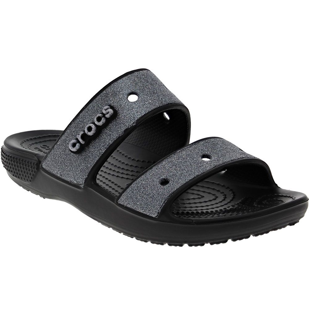 Crocs Classic Glitter 2 Sandals - Womens Black Silver Glitter