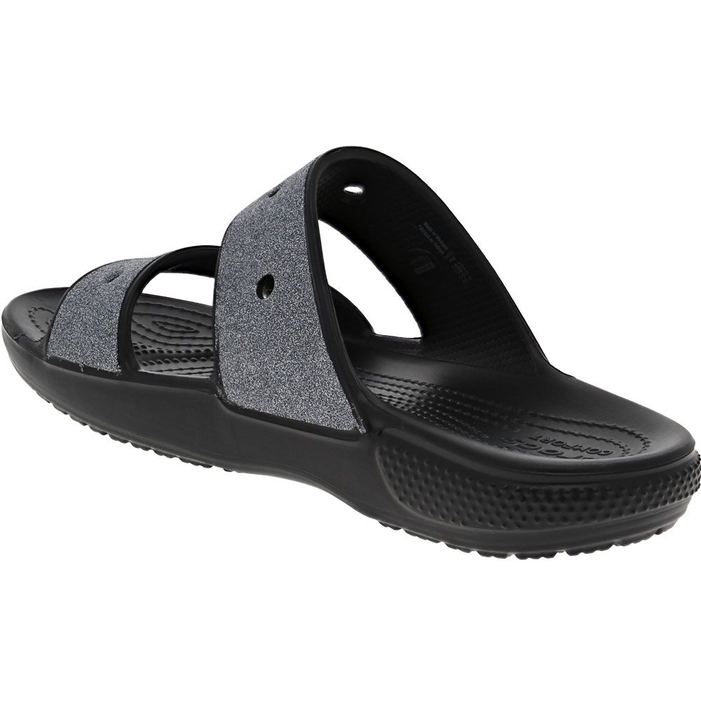 Crocs Classic Glitter 2 Sandals - Womens Black Silver Glitter Back View