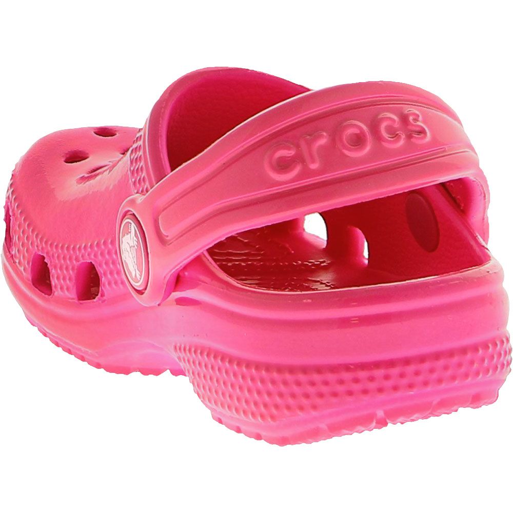 Crocs Classic Neon Highlighter Sandals - Baby Toddler Pink Crush Back View