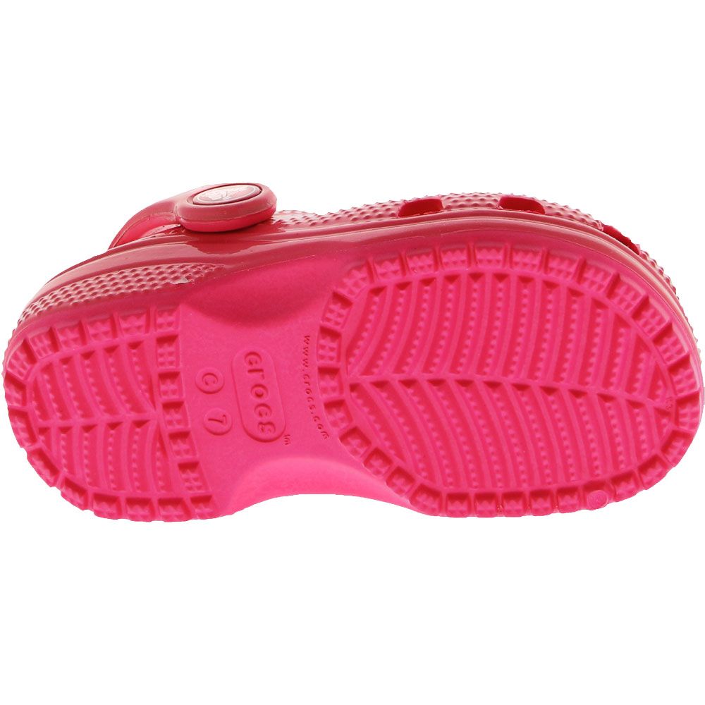 Crocs Classic Neon Highlighter Sandals - Baby Toddler Pink Crush Sole View