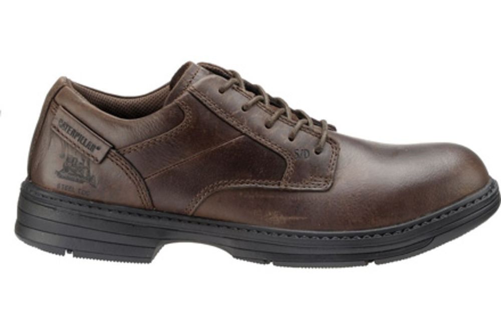Caterpillar Footwear Oversee Steel Toe Work Shoes - Mens Dark Brown Side View