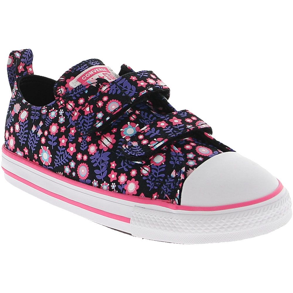 Converse All Star 2v Flower Athletic Shoes - Baby Toddler Black Bold Pink