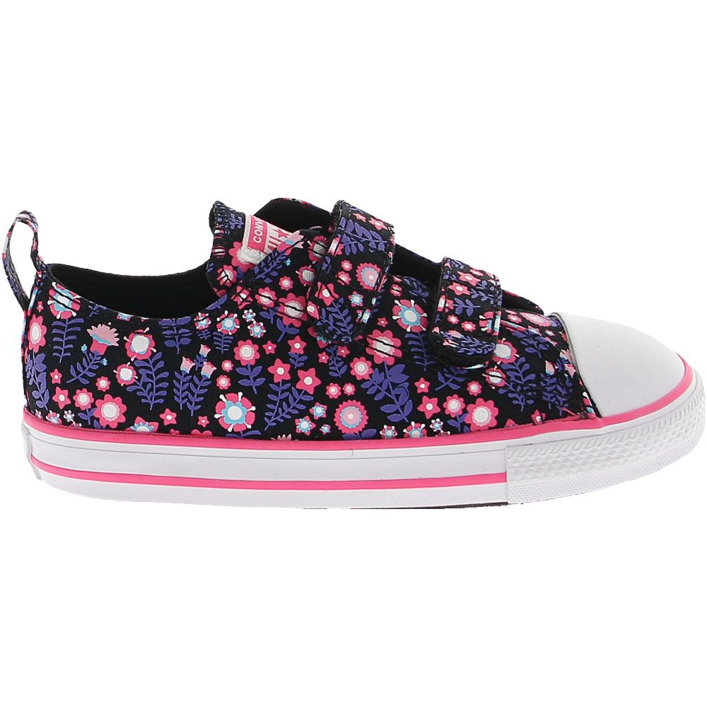 Converse All Star 2v Flower Athletic Shoes - Baby Toddler Black Bold Pink Side View