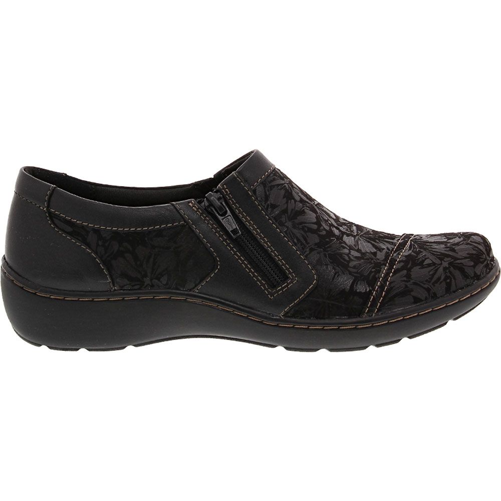 Clarks Cora Giny Slip on Casual Shoes - Womens Black Combination Side View