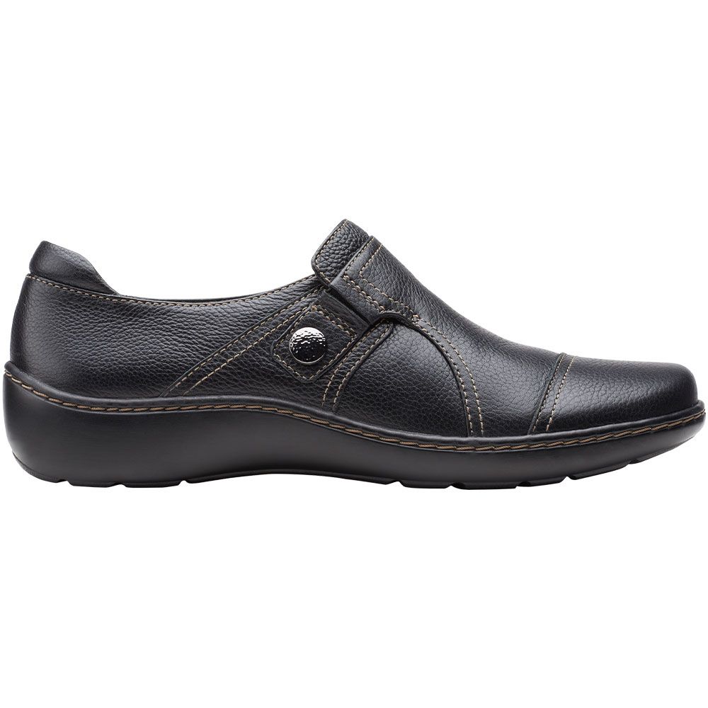 Clarks Cora Poppy Slip on Casual Shoes - Womens Black Tumbled