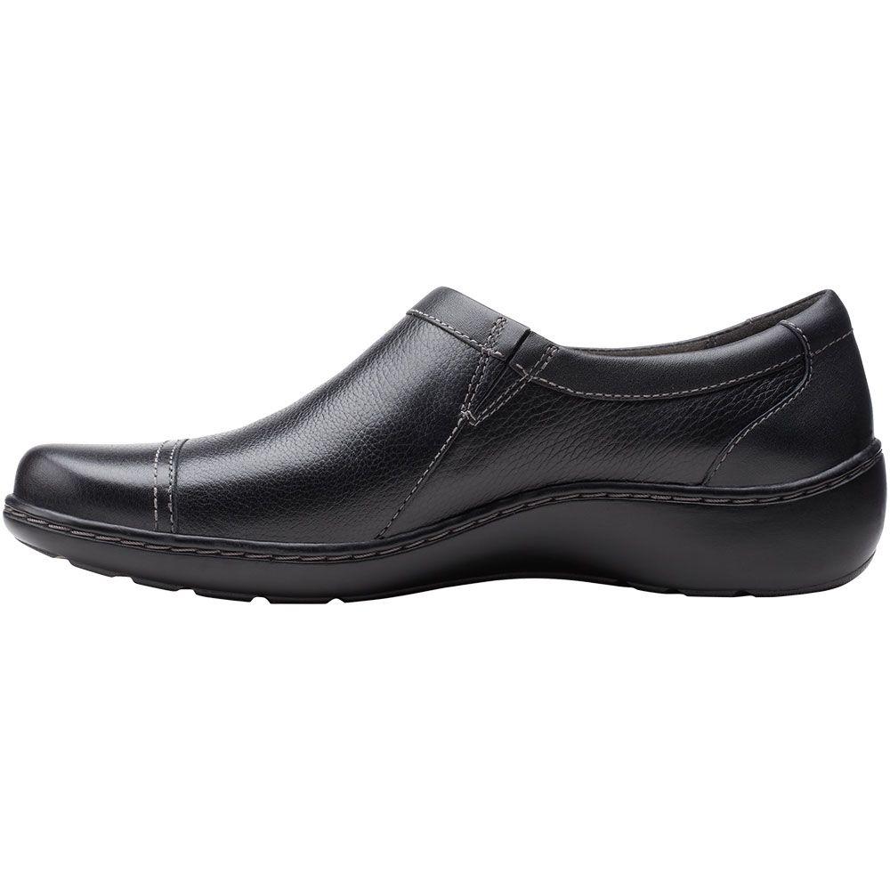 Clarks Cora Giny Slip on Casual Shoes - Womens Black Tumbled Smooth Back View