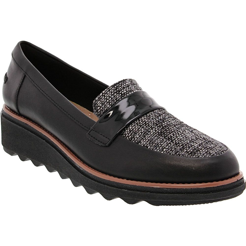 Clarks Sharon Gracie Slip on Casual Shoes - Womens Black White