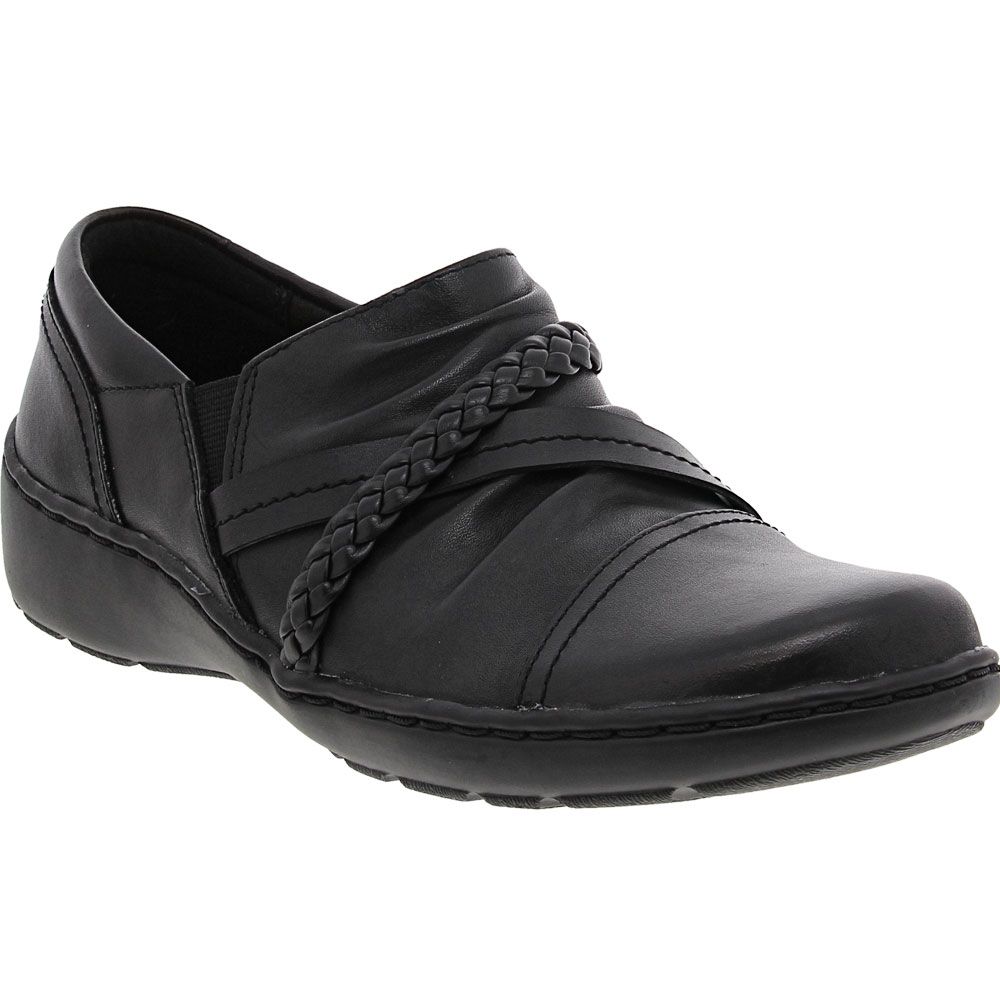 Clarks Cora Braid Slip on Casual Shoes - Womens Black