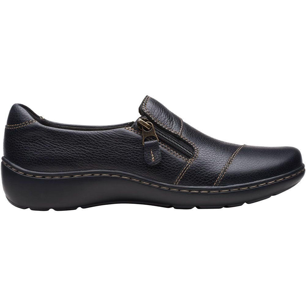 Clarks Cora Harbor Zip Slip on Casual Shoes - Womens Black Side View