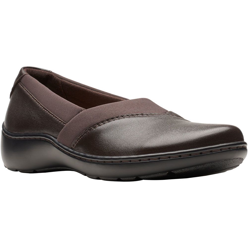 Clarks Cora Charm Slip on Casual Shoes - Womens Dark Brown Leather
