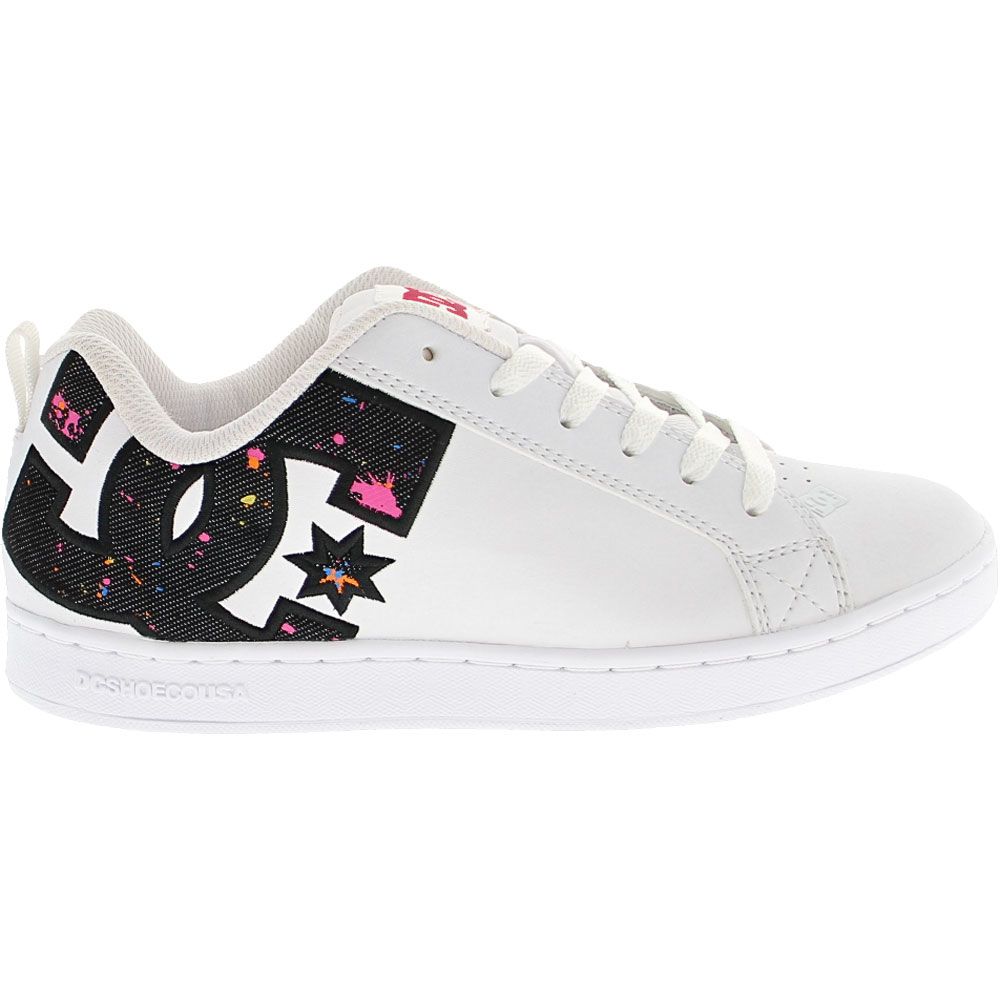 DC Shoes Court Graffik Skate Shoes - Womens White Black Pink Side View