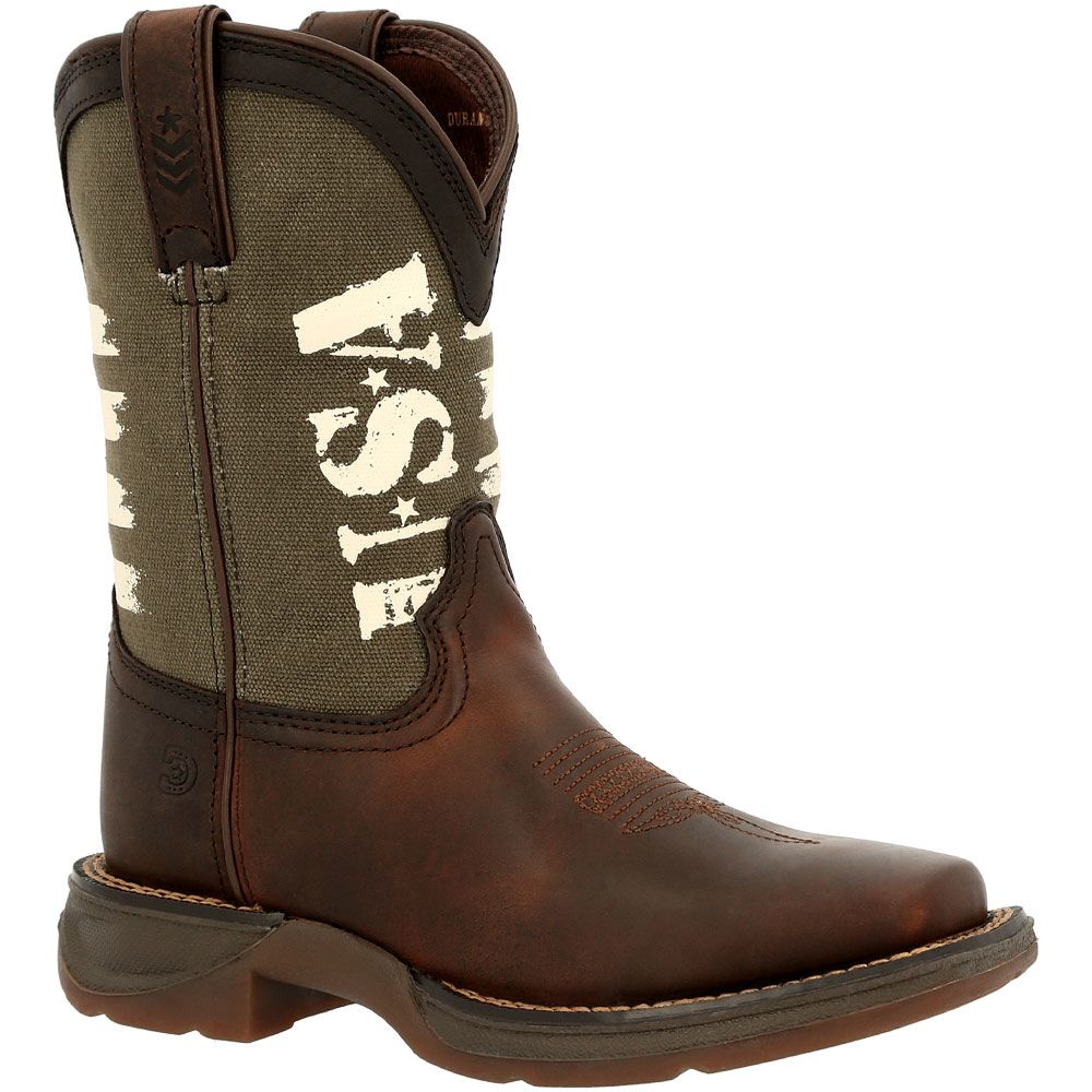 Durango Lil Rebel Little Kids Army Western Boots Brown Army Green