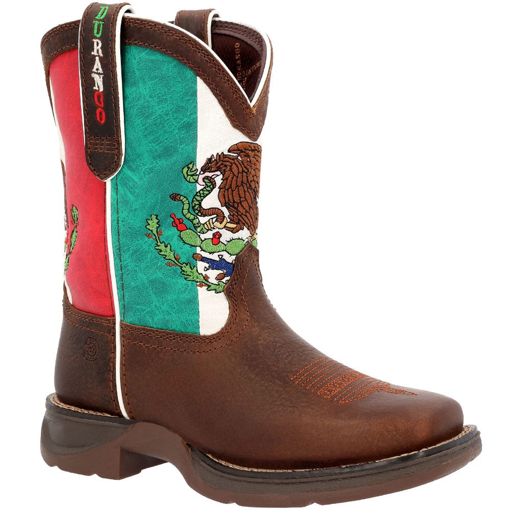 Durango Lil Rebel DBT0243Y 8" Big Kids Boys Western Boots Sandy Brown Mexico Flag