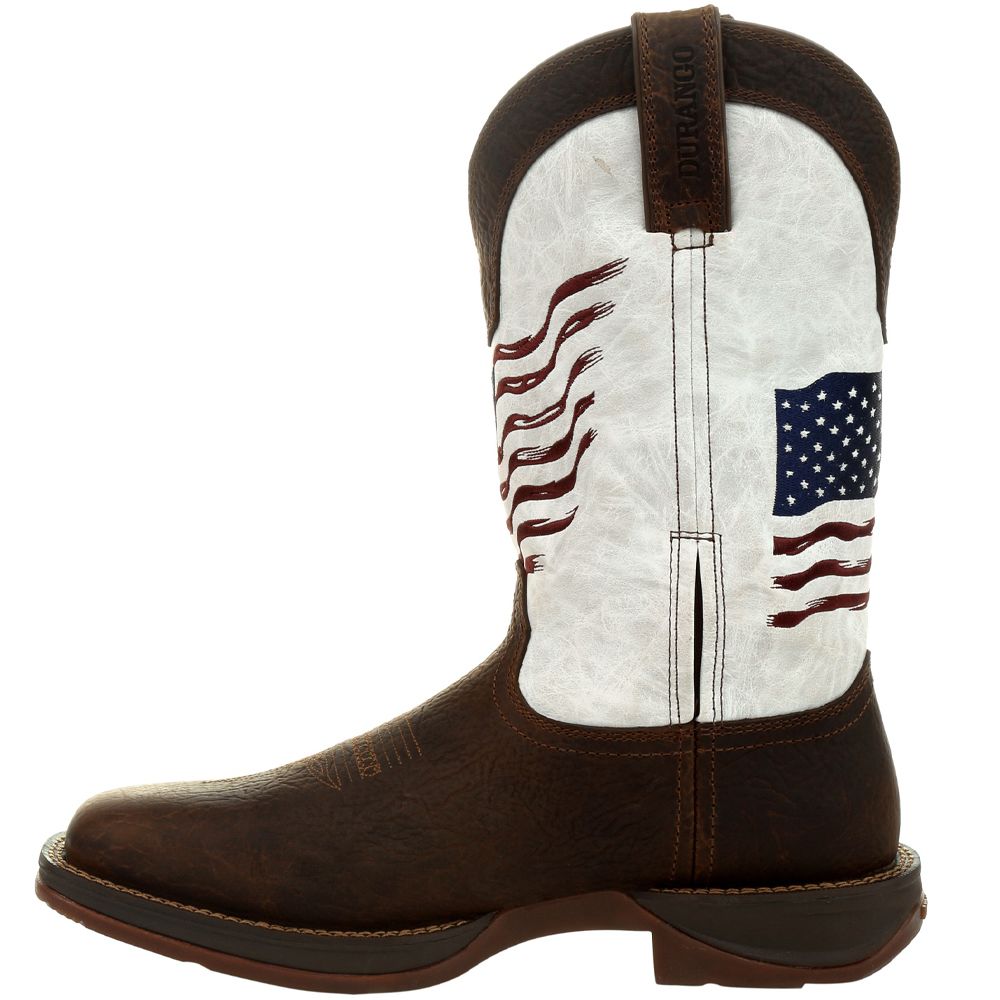 Rocky DDB0312 White Distressed Flag Mens Western Boots Bay Brown White Back View