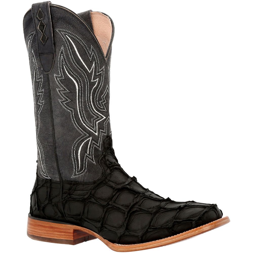 Durango Premium Exotics Black Pirarucu 12" Mens Western Boots Matte Black Pirarucu