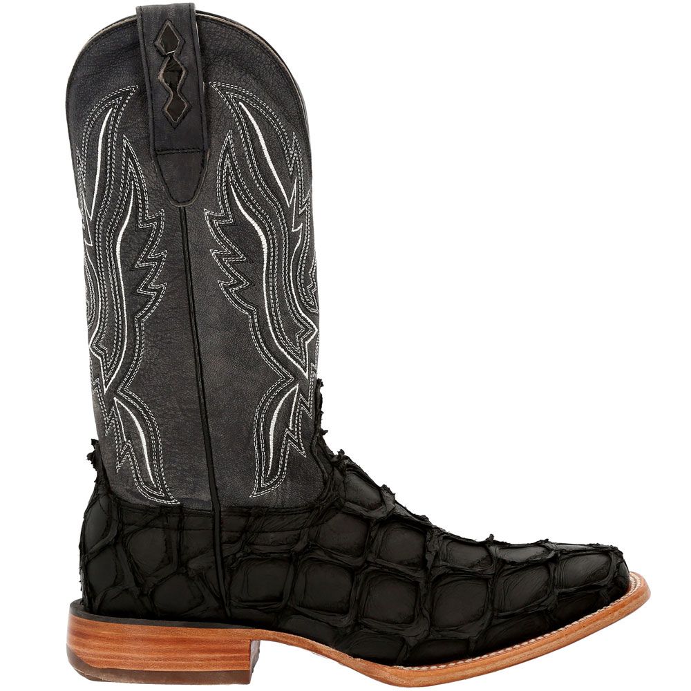 Durango Premium Exotics Black Pirarucu 12" Mens Western Boots Matte Black Pirarucu Side View