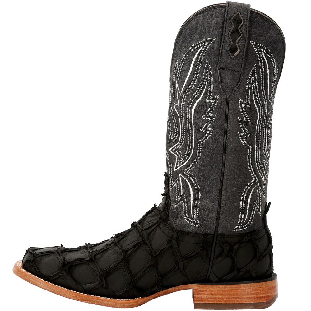 Durango Premium Exotics Black Pirarucu 12" Mens Western Boots Matte Black Pirarucu Back View
