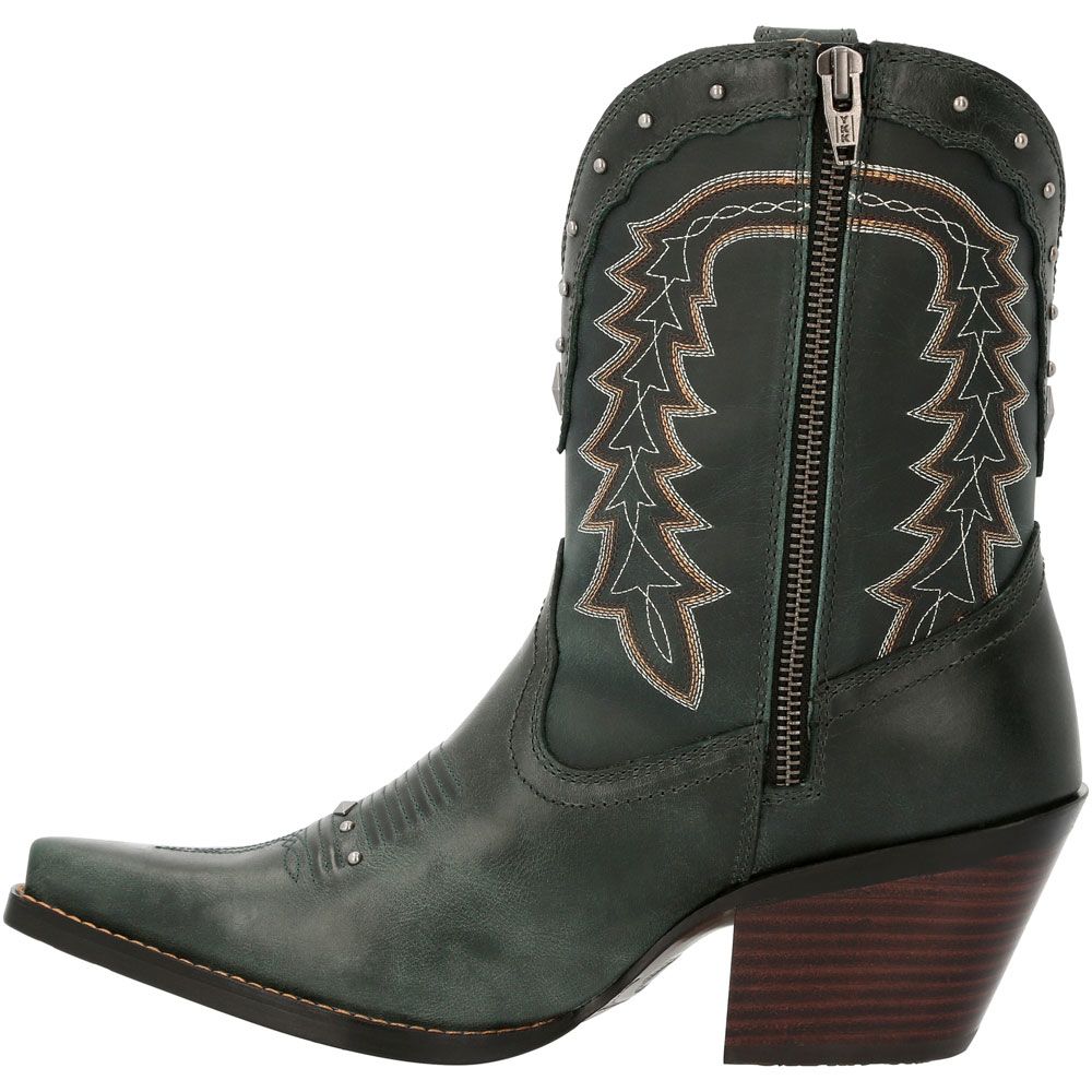 Durango Crush Vintage Teal Bootie Womens Western Boots Saddle Brown Denim Blue Back View