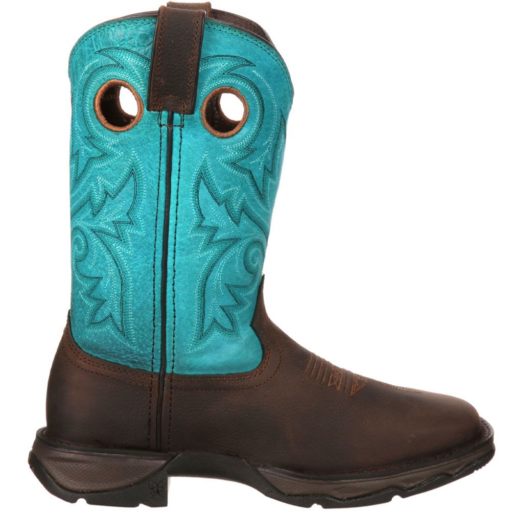 Durango Lady Rebel Turquoise Womens Safety Toe Work Boots Brown Turquoise Side View