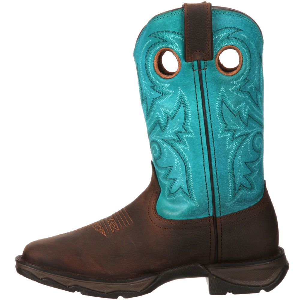 Durango Lady Rebel Turquoise Womens Safety Toe Work Boots Brown Turquoise Back View