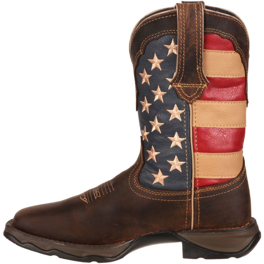 Durango Lady Rebel Patriotic Womens Western Boots Brown Union Flag Back View