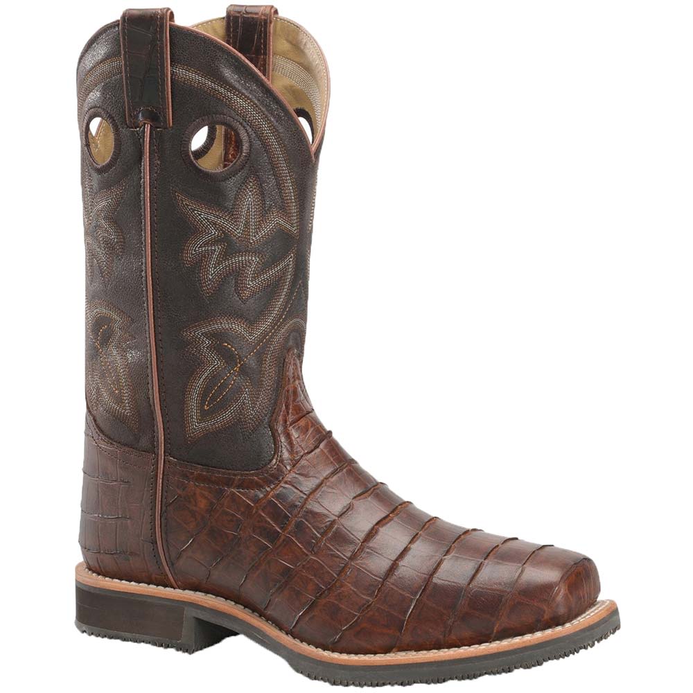 Double H Dh5225 Non-Safety Toe Work Boots - Mens Chocolate Gator Print Leather