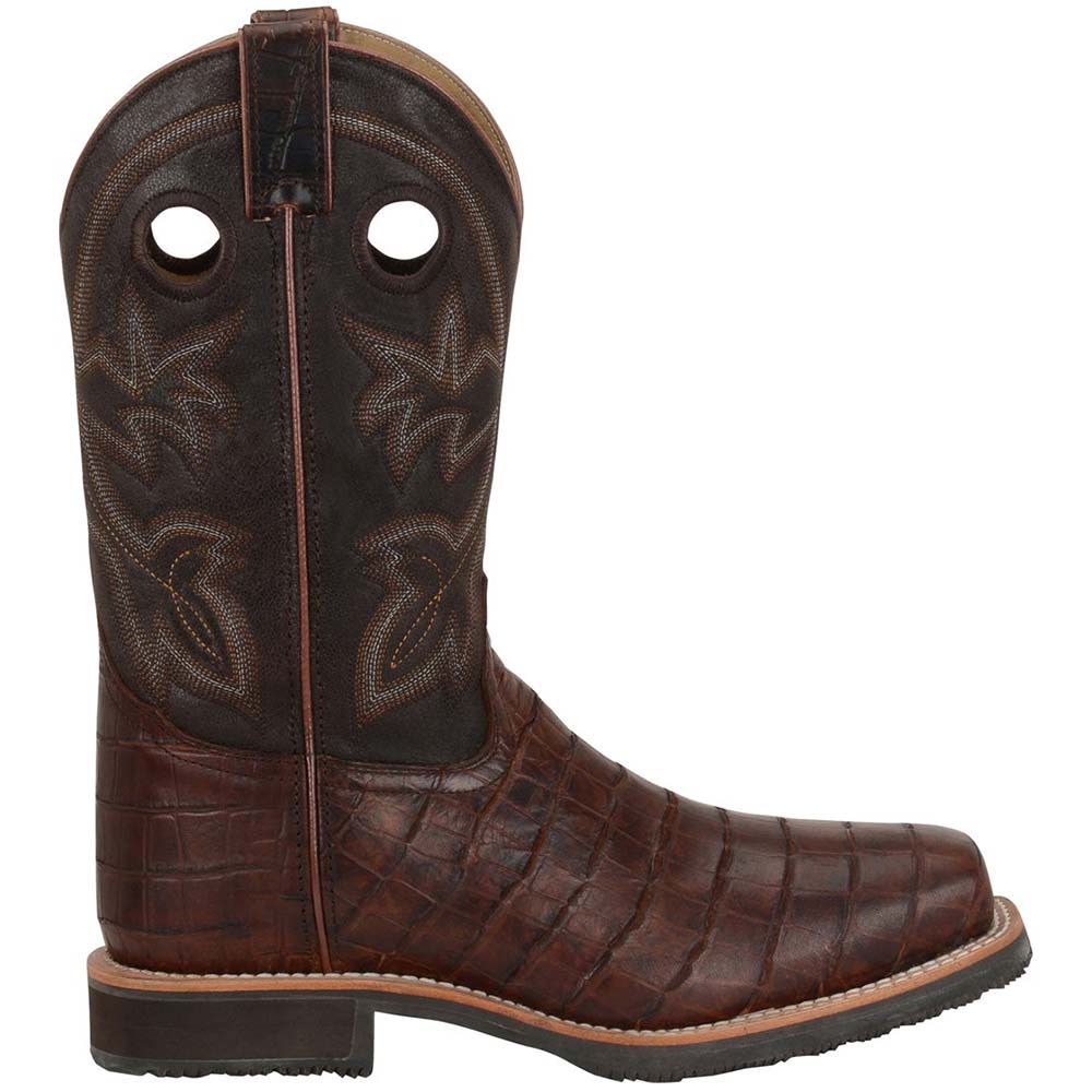 Double H Dh5225 Non-Safety Toe Work Boots - Mens Chocolate Gator Print Leather Side View