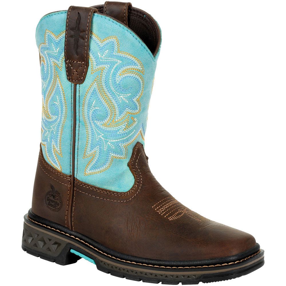 Georgia Boot Carbo Tec LT GB00410C Little Kids Western Boots Brown Turquoise