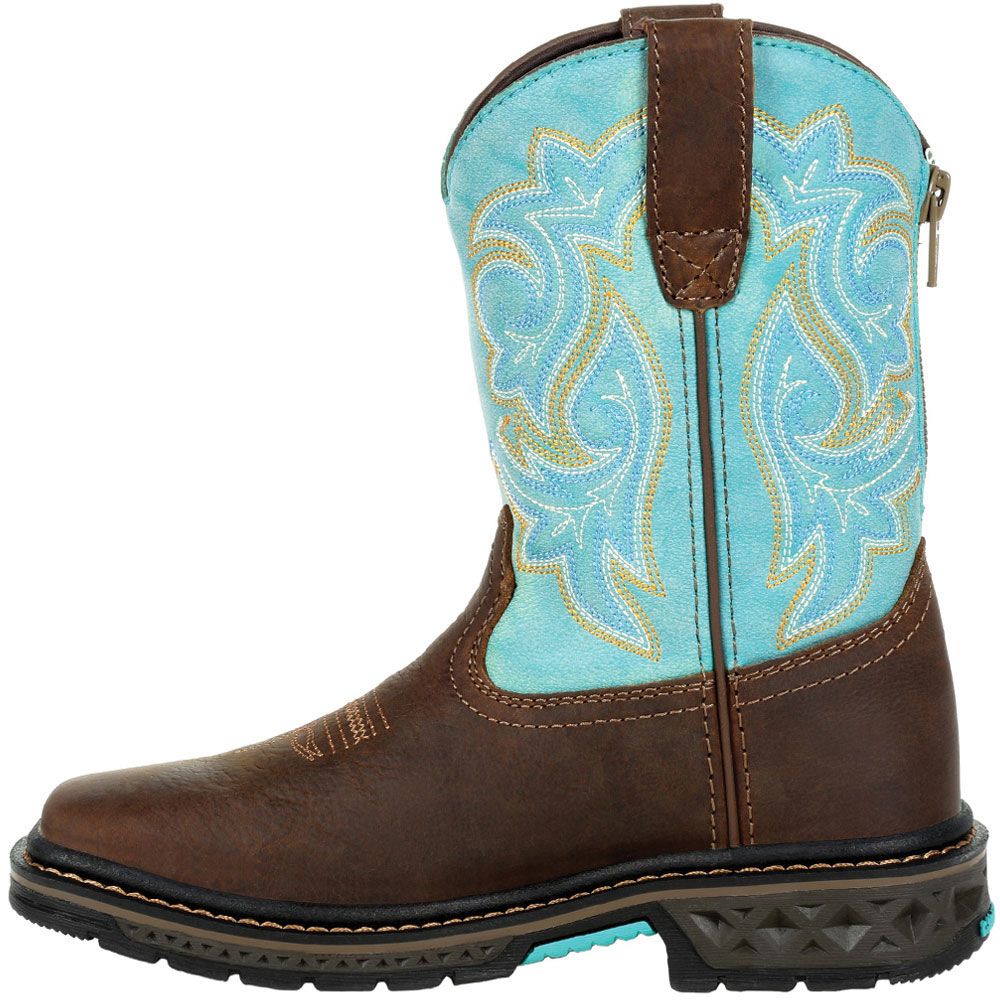 Georgia Boot Carbo Tec LT GB00410C Little Kids Western Boots Brown Turquoise Back View