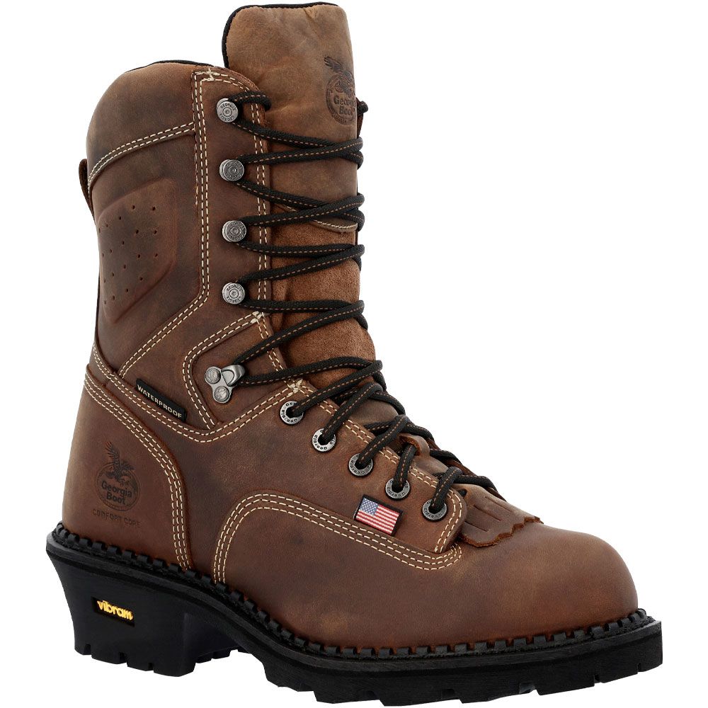 Georgia Boot GB00539 Mens 9" USA Logger Soft Toe Work Boots Brown
