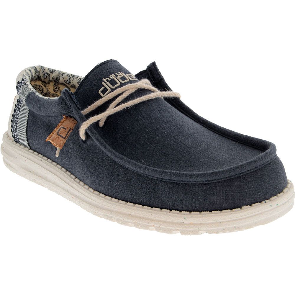 Hey Dude Wally Linen Natural Navy Lace Up Casual Shoes - Mens Navy