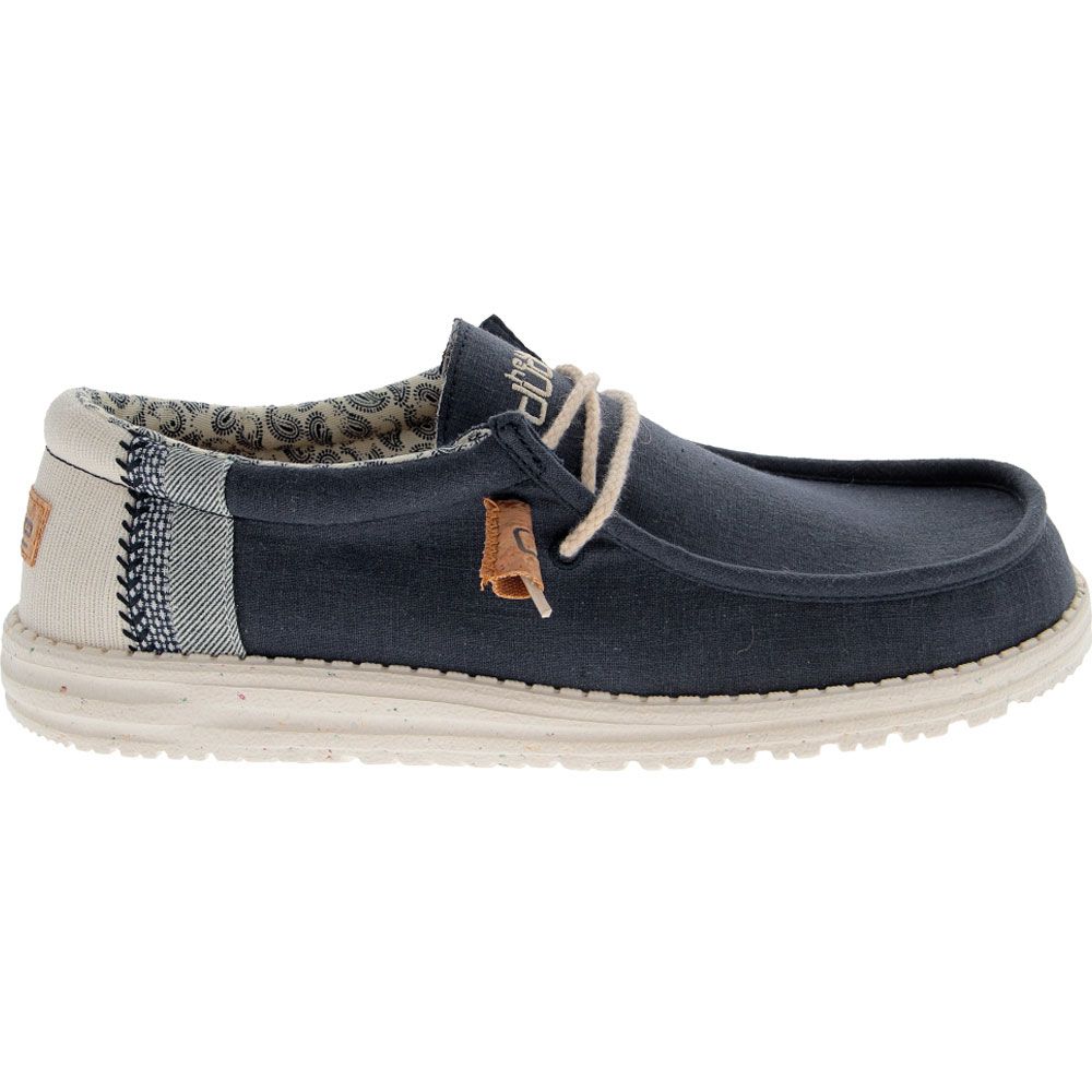 Hey Dude Wally Linen Natural Navy Lace Up Casual Shoes - Mens Navy Side View