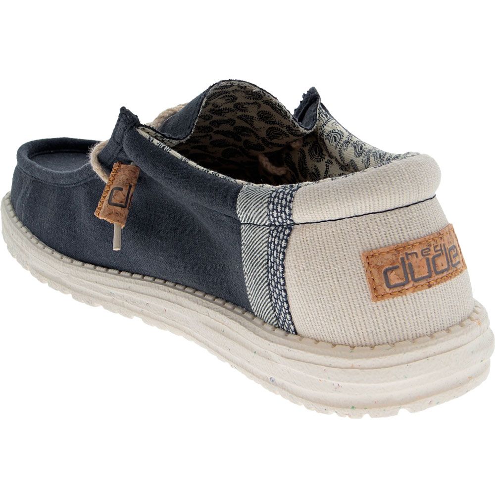 Hey Dude Wally Linen Natural Navy Lace Up Casual Shoes - Mens Navy Back View