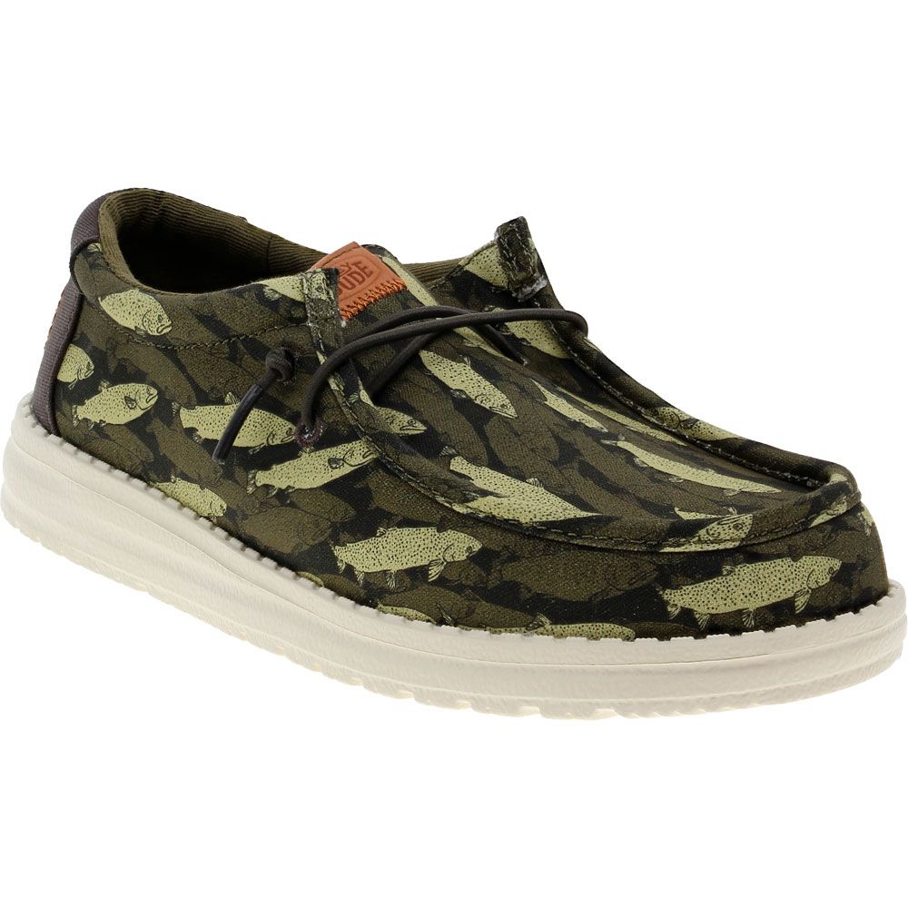 Hey Dude Wally Fish Camo Yth Casual Shoes Olive