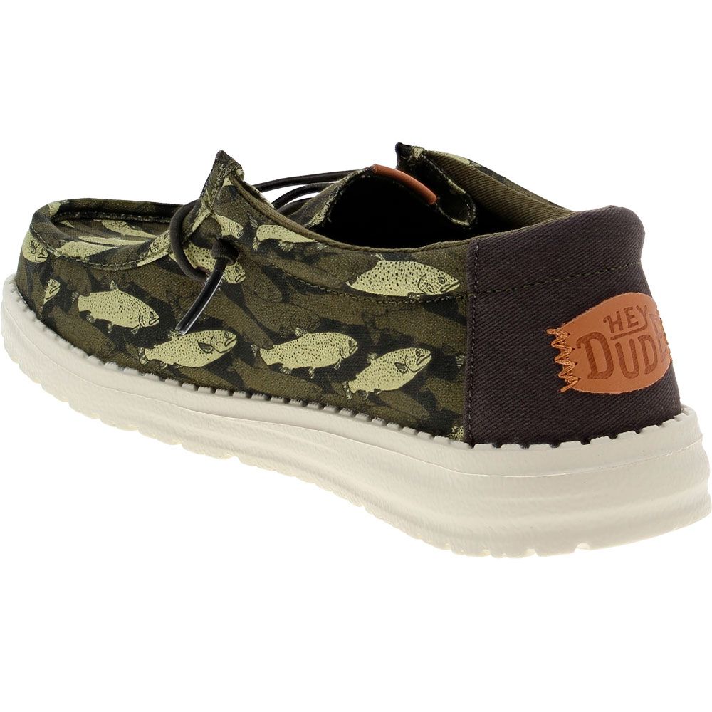 Hey Dude Wally Fish Camo Yth Casual Shoes Olive Back View
