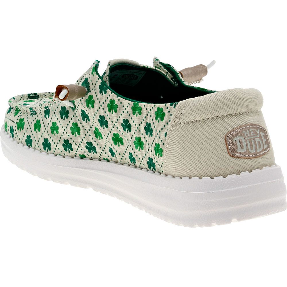 Hey Dude Wendy Luck Casual Shoes - Womens White Green Luck Back View