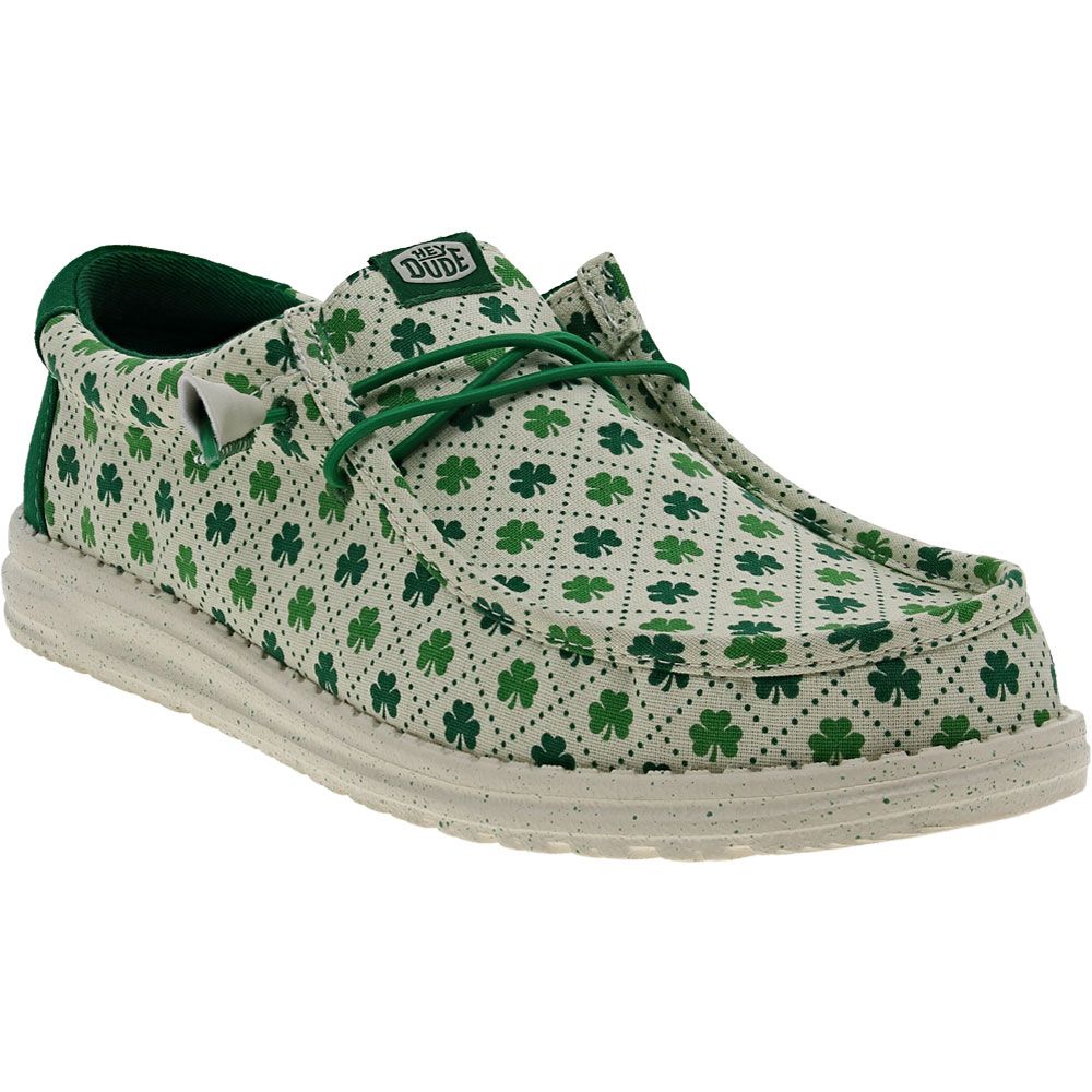 Hey Dude Wally Luck Casual Shoes - Mens White Green Luck