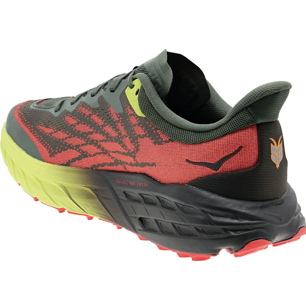 Hoka One One Speedgoat 5 Trail Running Shoes - Mens Black Red Neon Yellow Back View