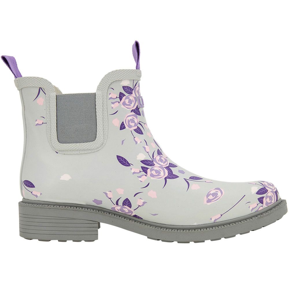 JBU Chelsea Floral Rain Boots - Womens Light Grey Floral Print Side View