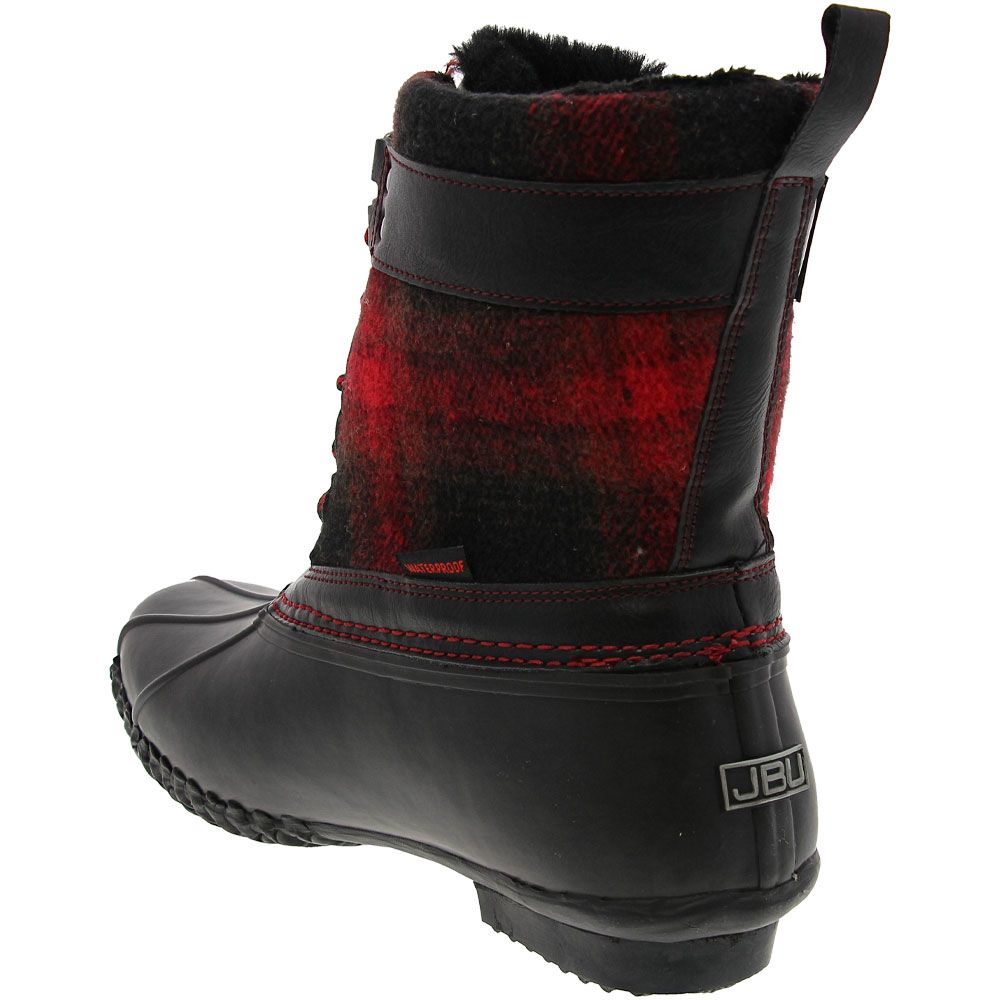 JBU Vancouver Plaid Rubber Boots - Womens Black Red Back View